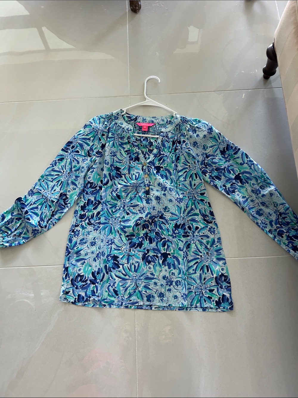Lilly Pulitzer NWOT Blue & Aqua Floral Long-Sleeve Blouse
